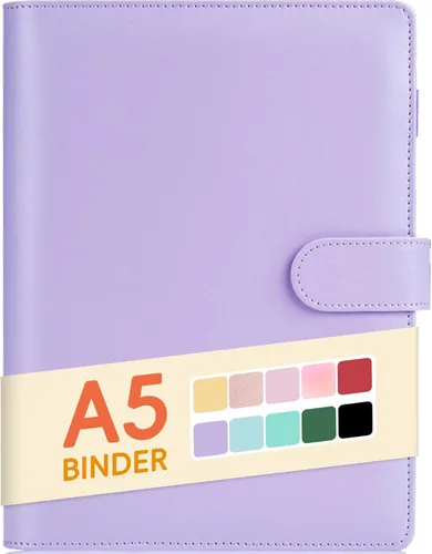 Miniatura 18 de Sooez Carpeta A6 de 6 Anillas, Cubierta de Planificador de Cuaderno Rellenable, Organizador Pequeño de Cuero Carpeta Vacía para Presupuesto, Diario