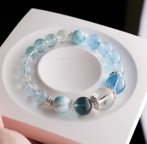 Miniatura 23 de Precious Gemstone Natural Crystal Healing Bracelet, Rutilated Quartz, Moonstone, Quartz Handmade Original Design Bracelet