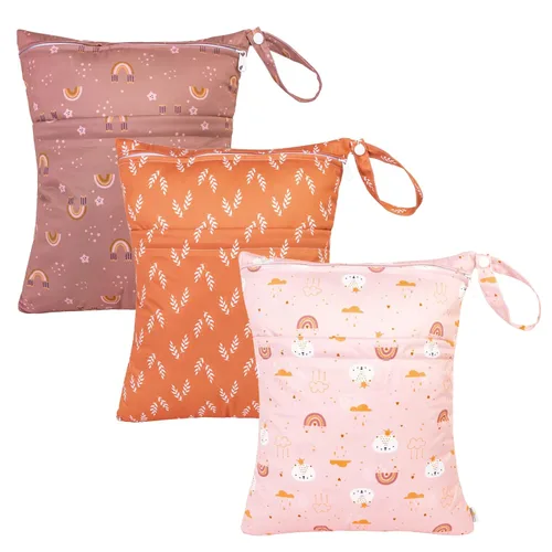 Miniatura 30 de babygoal Bolsas para artículos húmedos y secos, paquete de 3, bolsas de viaje reutilizables impermeables para trajes de baño, pañales de tela