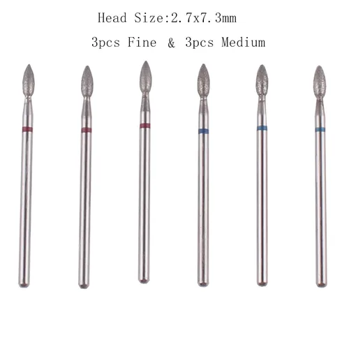 Miniatura 2 de Juego de brocas para cutícula de llama, 6 piezas, vástago 3/32 Pro Diamond Nail Bit Set Para manicura de salón de uñas, uso natural o acrílico