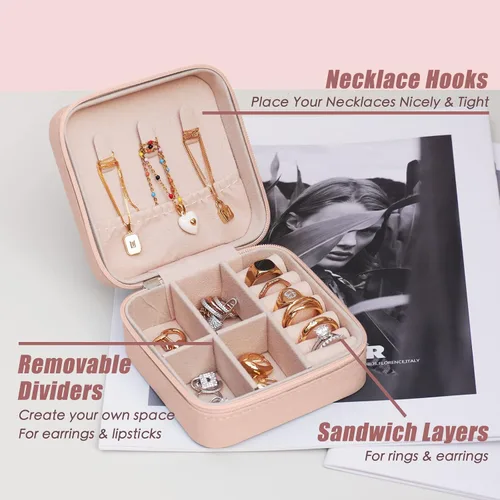 Miniatura 3 de BeBeGee Joyero de viaje, mini organizador de viaje portátil, pequeñas cajas de joyería para mujeres, regalos de dama de honor y artículos esenciales
