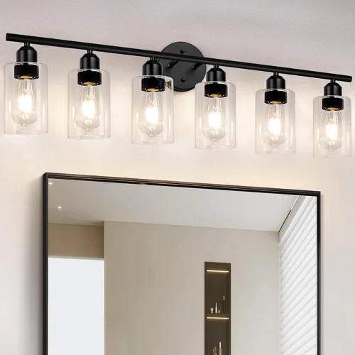 Miniatura 8 de Luz de Tocador de Baño Negra de 2 Luces Luces de Tocador de Baño Rústicas Sobre Espejo, Certificada por UL Apliques de Pared Industriales Modernos