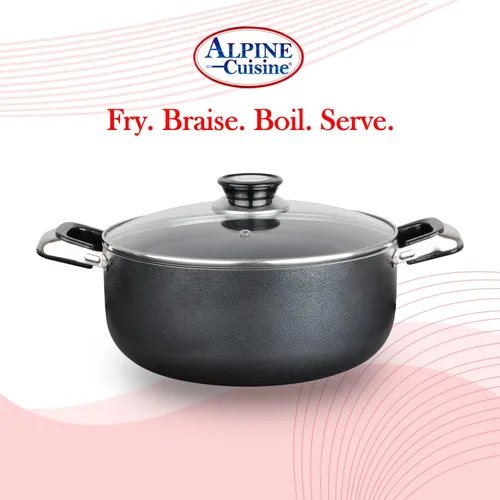 Miniatura 5 de Alpine Cuisine Olla antiadherente de 5 cuartos con tapa de vidrio templado y asas de transporte, utensilios de cocina multiusos, horno holandés