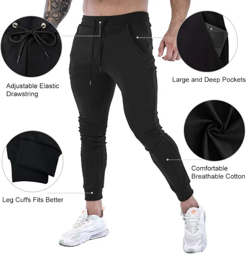 Miniatura 5 de Wangdo Pantalones deportivos ajustados para hombre, pantalones de entrenamiento para gimnasio, pantalones deportivos cónicos, pantalones deportivos
