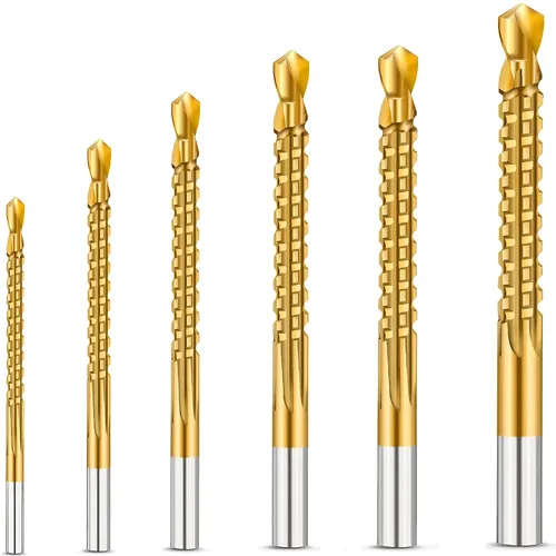 Juego de 6 brocas helicoidales de titanio de 0.118-0.315 in HSS para sierras de agujero de plástico de metal y madera, 6 unidades