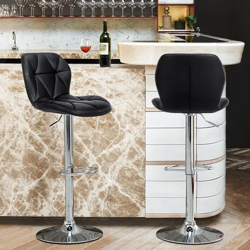 Miniatura 2 de Topeakmart 2 taburetes de bar de cuero PU 360° giratorio bar mostrador silla con respaldo Home Kitchen Bar Taburetes Negro