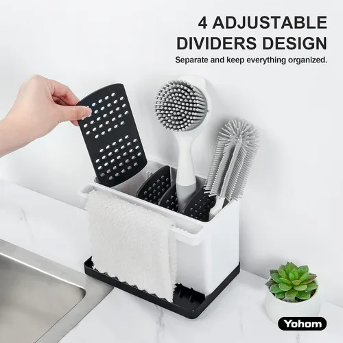 Miniatura 4 de YOHOM Soporte de cepillo de esponja de cocina para fregadero, organizador de esponja de plato, organizador de encimera, soporte de cepillo