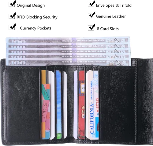 Miniatura 2 de Borgasets Cartera pequeña para mujer, de piel auténtica, con bloqueo RFID, organizador de bolsillo, compacto, plegable, mini bolso para mujer