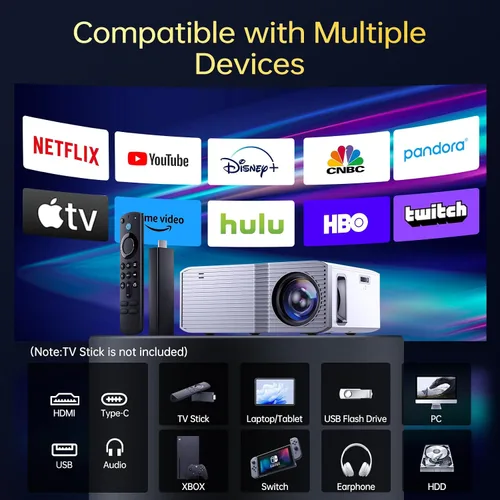 Miniatura 6 de Proyector con WiFi y Bluetooth, [Native 1080P Upgrade 240 ANSI] KSAN Proyector portátil, mini proyector de películas para uso al aire libre, Blanco