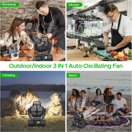 Miniatura 6 de Ventilador recargable de camping con linterna LED, 20,000 mAh, ventilador de escritorio auto-oscilante recargable con batería, control remoto