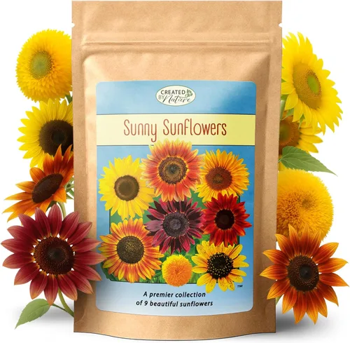 Created By Nature Semillas de girasol para plantar, mezcla de semillas de girasol de 9 variedades, 1,000 semillas