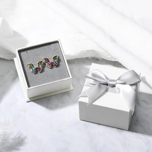 Miniatura 6 de Busycon - Aretes de mariposa para mujer, aguja plateada 925, cristales brillantes y piedras preciosas de mariposa, aniversario, cumpleaños, joyería