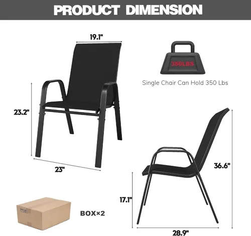 Miniatura 2 de Sillas de patio, sillas de comedor apilables para todo tipo de clima, tela de textileno y marco de metal, juego de sillas para exteriores para patio