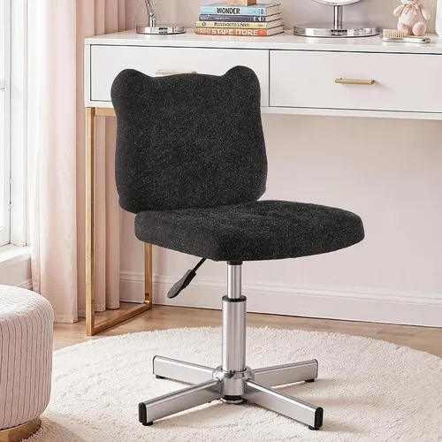 Miniatura 11 de LUE BONA Taburete de tocador ajustable con respaldo ancho con orejas de oso femenino, taburete giratorio de 360° para sala de maquillaje, otomana