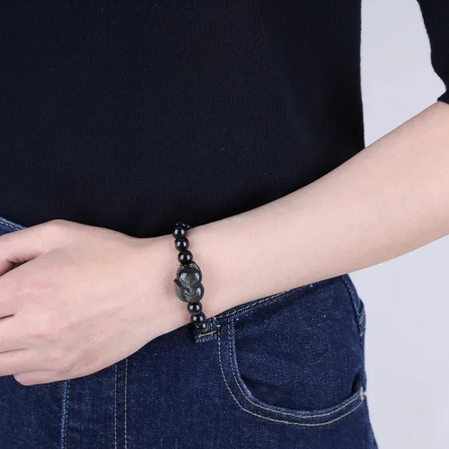 Miniatura 2 de COAI Pulsera de zorro de piedra de obsidiana dorada para hombre y mujer