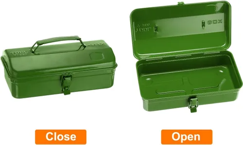 Miniatura 3 de HARFINGTON Caja de Herramientas 11.4" Caja de Herramientas de Acero Portátil Estilo Techo a Dos Aguas con Cierre de Pestillo Metálico Cofre de Verde