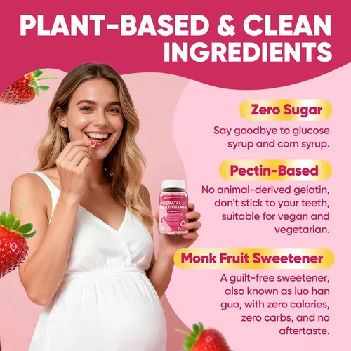 Miniatura 6 de Vitaminas prenatales para mujeres, gomitas de metilfolato, 1 mg, Omega 3 DHA vegano de 800 mg, hierro, colina, yodo, vitamina D3 B6 B12