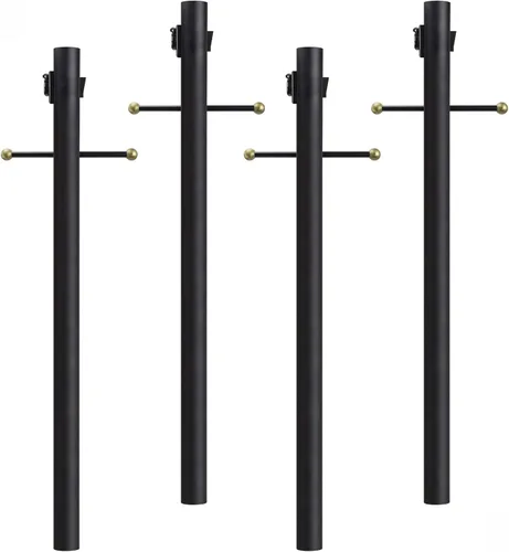 Miniatura 9 de Solus Poste de lámpara de entierro directo de 7 pies, poste de luz de aluminio para exteriores con brazo cruzado decorativo, sensor de atardecer a