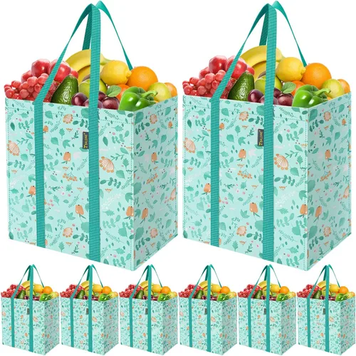 Miniatura 11 de BALEINE 2 PK Grocery Bags Reusable Shopping Bags with Reinforced Bottom, Heavy Duty Foldable Tote Bags (Antique Folidage)