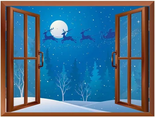Miniatura 23 de wall26 Vinilo adhesivo de pared con diseño de Papá Noel y renos en la noche de luna llena, autoadhesivo, extraíble, para ventana, 24 x 32 pulgadas