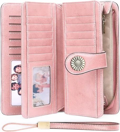Miniatura 26 de SENDEFN Billeteras de cuero para mujer, tarjetero de crédito con bloqueo RFID, pulsera de gran capacidad with RFID Blocking, Large Capacity