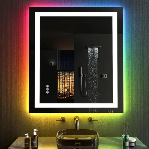 Miniatura 53 de LOAAO Espejo de Baño LED de 40"X32" con Luces, Antivaho, Regulable, Retroiluminación RGB + Iluminación Frontal, Espejo de Tocador de Baño