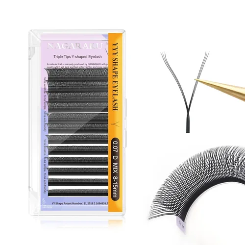 Miniatura 48 de Suministros de extensiones de pestañas NAGARAKU yy, pestañas falsas 0.05mm rizado D, bandeja mixta 8-12mm, prefabricadas 4D, abanico fácil, volumen