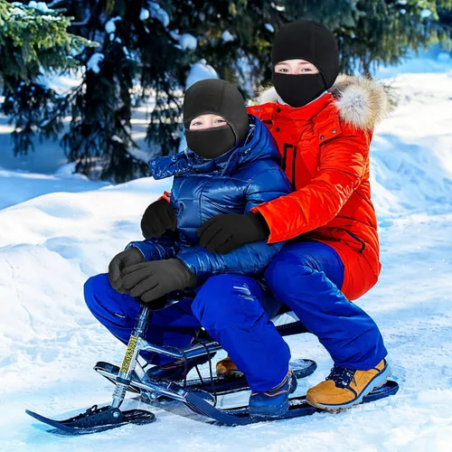 Miniatura 12 de Juego de 4 pasamontañas para niños, máscara de esquí y guantes de forro polar, gorro de invierno, máscara facial cálida para niños y niñas de 8 a 12