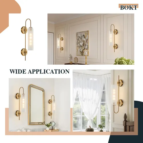 Miniatura 5 de BOKT Lámpara de Pared Moderna de Mediados de Siglo de 1 Luz Montada en Pared de Metal Dorado Cepillado Aplique de Pared Iluminación Minimalista Anti
