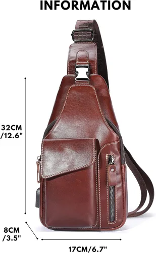 Miniatura 2 de Bolso bandolera pequeño de cuero para mujeres y hombres, bolsa cruzada, bolsa de pecho, mochila de viaje de hombro, resistente al agua, Caoba