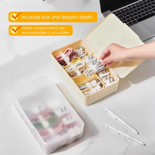 Miniatura 2 de Caja organizadora de cables extra ancha, cargador de viaje, estuche de almacenamiento para auriculares con tapa (amarillo crema)