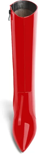 Miniatura 59 de AMBELIGHT Botas altas hasta la rodilla con cremallera y puntera puntiaguda para mujer, de patente sólida, tacón alto, 3.3 pulgadas
