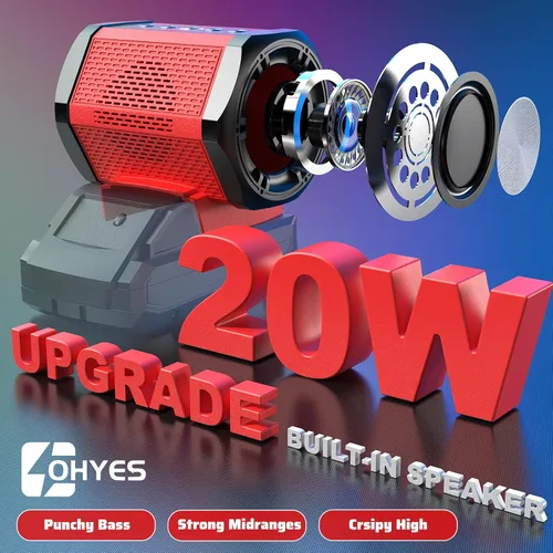 Miniatura 2 de ohyes Altavoz Bluetooth compatible con paquetes de baterías Milwaukee de 18 V con carga USB-A/C para trabajo, campamento y fiestas