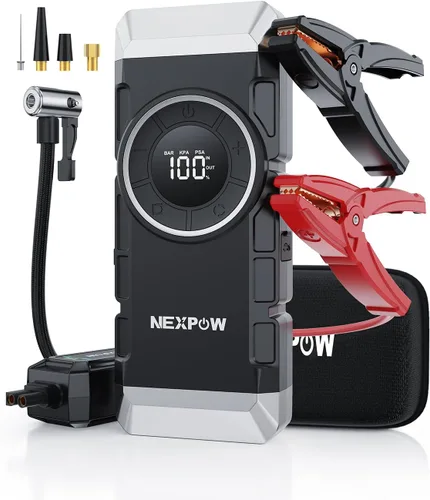 NEXPOW Arrancador de batería de coche con compresor de aire pico de 3000 A, caja de arranque portátil de 12 V 150 PSI para motores de gasolina de