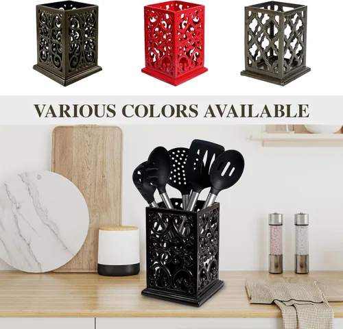 Miniatura 3 de jogreful Soporte para utensilios de cocina de hierro fundido para encimera, organizador de utensilios extra grande con base pesada, decoración