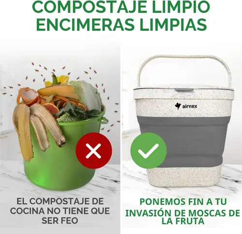 Miniatura 4 de AIRNEX Contenedor de Compost Plegable para Mostrador de Cocina - Contenedor de Compost de Mostrador de 1 Galón con Tapa Hecho de Paja de Trigo - Gris