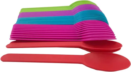 MMvolesy Cucharas de plástico desechables de varios colores surtidos con mango ancho, cuchara de yogur congelado, cucharas de helado, cucharas de