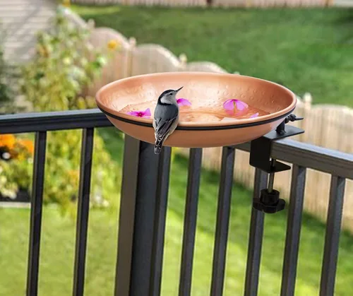 Miniatura 3 de Monarch Abode Baño para pájaros y comedero para pájaros montado en la cubierta para exteriores, cuenco de baño de cobre puro martillado a mano
