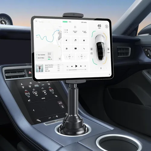 APPS2Car Soporte para Tablet para Coche, Soporte con Portavasos para Tablet para Camión, Soporte para iPad Ajustable en Altura para Coche con