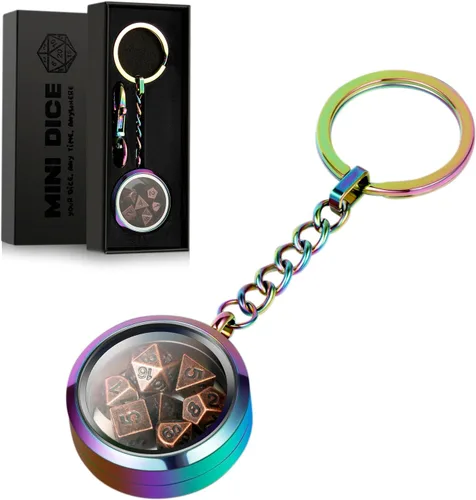 DNDND - Mini dados metálicos DND, juego de dados metálicos pequeños de 0.236 pulgadas con Kyechain y caja de acero inoxidable y una magnífica caja