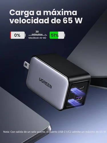 Miniatura 2 de UGREEN Nexode 65W GaN Cargador de Pared USB C, Cargador de 4 Puertos Tipo-C Rápido Compatible con MacBook Pro/Air, iPhone Serie 17/16/15, Galaxy