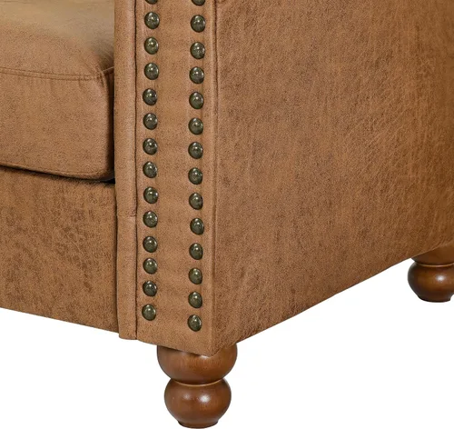 Miniatura 4 de Sofá Air de cuero copetudo para sala de estar, sofá de 3 plazas con brazo enrollado con ribete de cabeza de clavo y 2 almohadas para el cuello, sofá