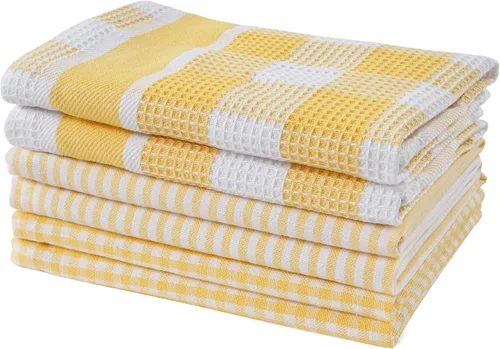 Miniatura 49 de LANE LINEN Juego de 6 paños de cocina de algodón para secar platos, 18 x 28 pulgadas, absorbentes, de secado rápido, color beige 07: Amarillo