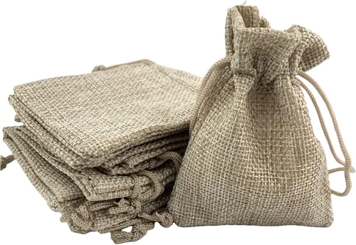 Miniatura 31 de Palmhomee Paquete de 20 bolsas de regalo de arpillera con cordón, bolsas de joyería de lino, bolsas de yute de boda para joyas y bolsas