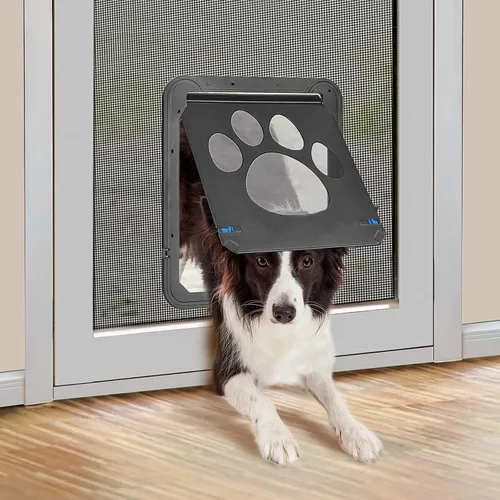 Puerta de perro para puerta mosquitera, puerta para mascotas para puerta corrediza de mascotas con cerradura para perros pequeños a grandes, tamaño