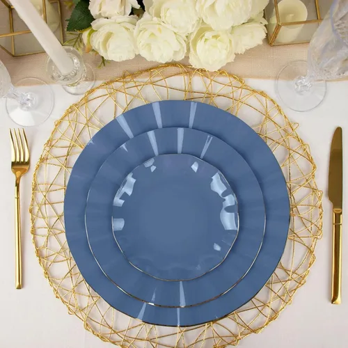 Miniatura 195 de Tableclothsfactory Paquete de 10 platos redondos de plástico negro de 6 pulgadas para ensalada de postre, platos desechables con borde ondulado