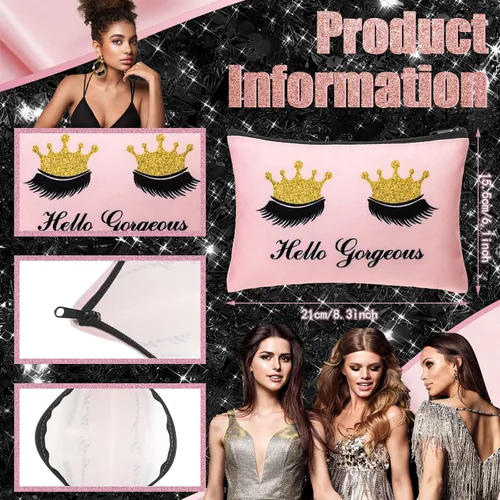 Miniatura 2 de Gerrii 6 bolsas de maquillaje Hello Gorgeous de lona rosa para pestañas, bolsa de cosméticos pequeña para pestañas, bolsa de viaje, regalo