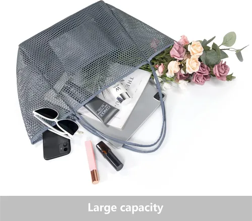 Miniatura 5 de Bolsa de playa de malla para mujer bolsa de mano grande para piscina natación viajes vacaciones bolsa de hombro ligera a prueba de arena para verano