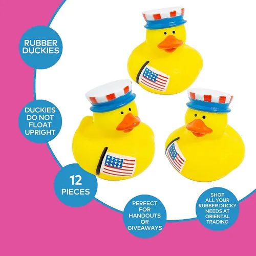 Miniatura 3 de Fun Express Paquete de 12 regalos de fiesta de patos patrióticos de goma, mini patitos a granel para cumpleaños de niños, premios de aula, juguetes