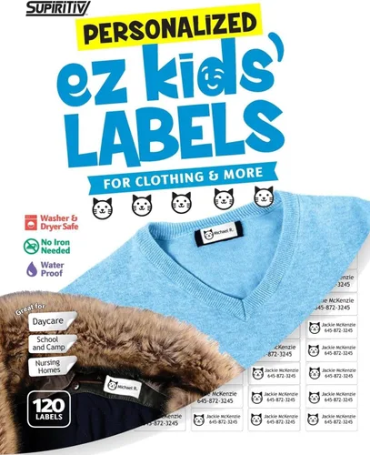 Miniatura 8 de 120 etiquetas de nombre impermeables personalizadas, icono de bola, autoadhesivas, para ropa, escuela, campamento, enfermería, juguetes, multiusos